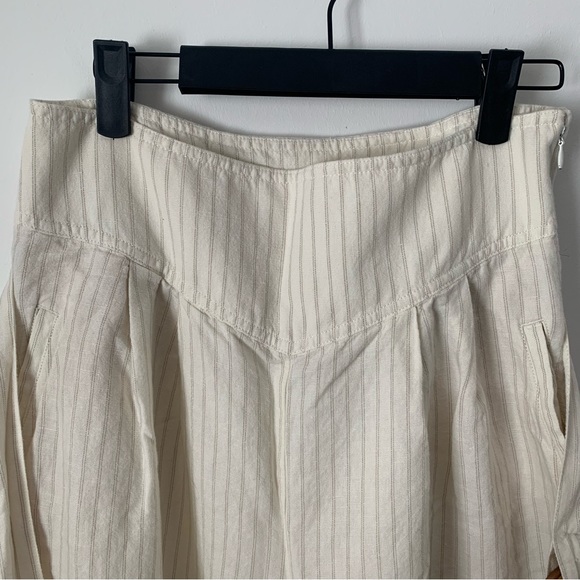 Anthropologie Palm Beach Linen Blend Wide Leg Crop Cream Pinstripe Belted Pant - Picture 16 of 16